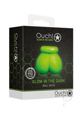 Ouch Ball Sack Glow in the Dark Green packaging featuring a vibrant green ball sack design.