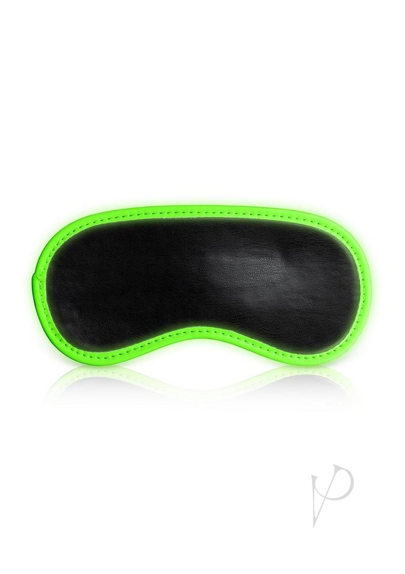 Ouch Eye Mask Glow in the Dark Green featuring a sleek black design with fluorescent green edges.