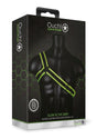 Ouch Gladiator Harness Glow in the Dark Large XLarge Green packaging displayed on a mannequin.