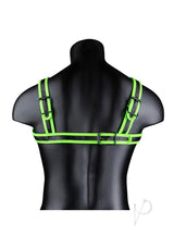 Ouch Buckle Harness Glow in the Dark Large XLarge Green displayed from the back on a mannequin.