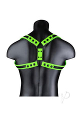 Ouch Sling Harness Glow in the Dark Large XLarge Green view from the back showcasing fluorescent green detailing.