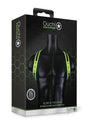 Ouch Sling Harness Glow in the Dark Small Medium Green packaging showing bonded leather design and fluorescent details.
