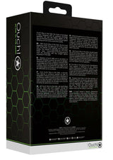 Ouch Buckle Jock Strap Metal Glow in the Dark Green packaging featuring glow-in-the-dark properties and bondage aesthetic.