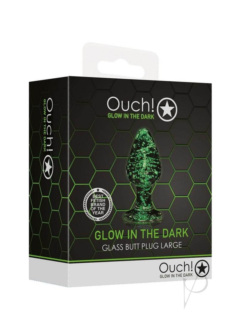 Ouch Glass Butt Plug Glow in the Dark Large Green