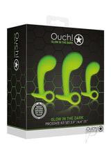 Ouch Prostate Kit Glow in the Dark 3 Pc Green packaging displaying three prostate toys.