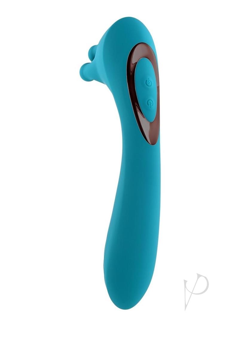 Heads or Tails Silicone Rechargeable Dual Vibrator Teal with ergonomic design and two stimulation ends.