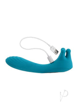Heads or Tails Silicone Rechargeable Dual Vibrator Teal with USB charging cable.