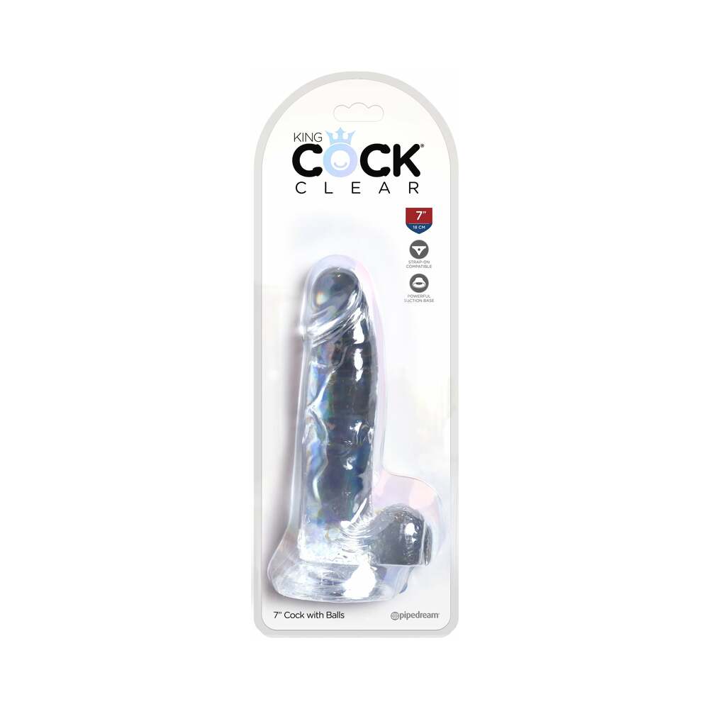 King Cock Clear 7 inches Cock With Balls Realistic Suction Cup Dildo