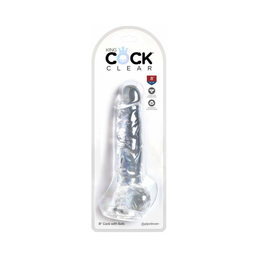 King Cock Clear 8 inches Cock With Balls Realistic Suction Cup Dildo