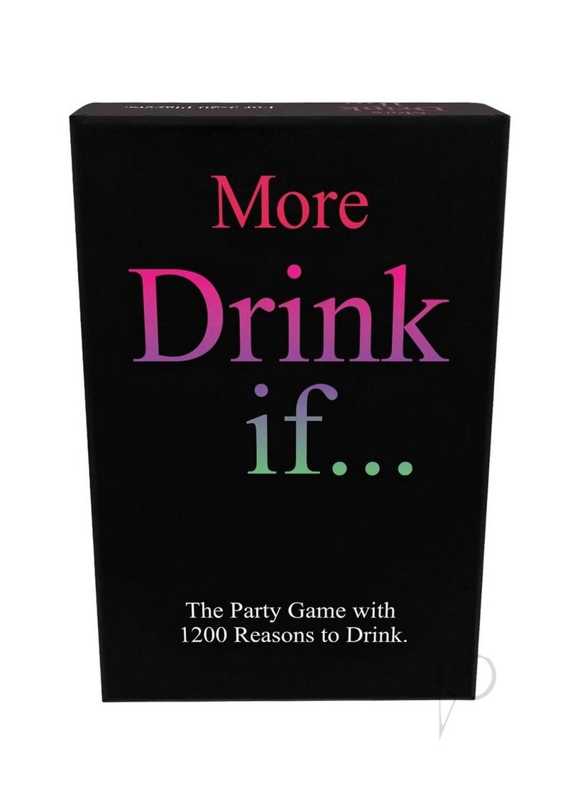 More Drink If Adult Drinking Card Game box design featuring vibrant text on a black background.