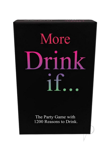 More Drink If Adult Drinking Card Game box design featuring vibrant text on a black background.