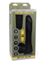 Fort Troff's Piston Thruster Silicone Thrusting Dildo Black in packaging with features highlighted.