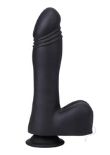 Fort Troff's Piston Thruster Silicone Thrusting Dildo Black displaying a sleek black design with a suction base.