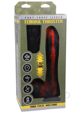 Fort Troff Tendril Thruster Silicone Mini Machine Dildo Red packaging featuring multi-speed settings and a compact design.