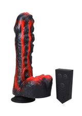 Fort Troff Tendril Thruster Silicone Mini Machine Dildo Red with remote control, showcasing its unique texture and design.