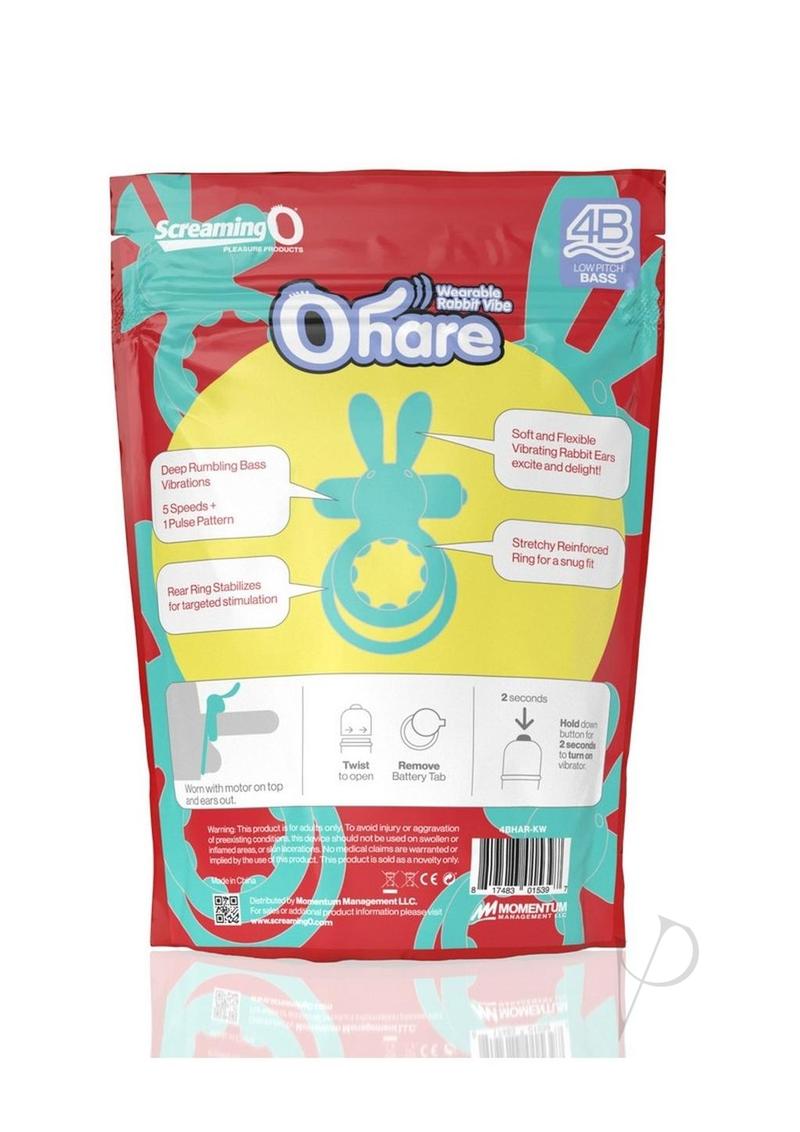 Screaming O 4B Ohare Vibrating Cock Ring Kiwi packaging showcasing features and design.