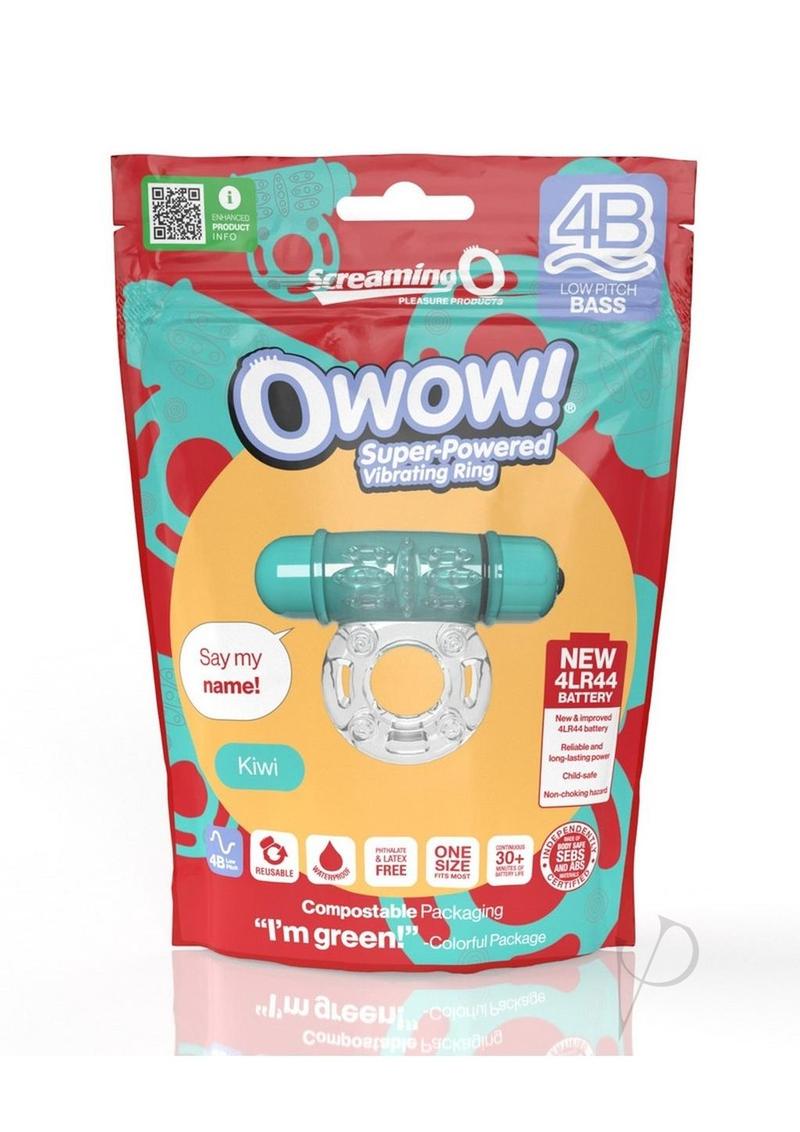 Screaming O 4B O Wow Vibrating Ring Kiwi in colorful packaging with super-powered bullet for pleasure.