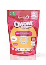 Screaming O 4T O Wow Vibrating Ring Strawberry packaging showcasing super-powered functionality and vibrant design.