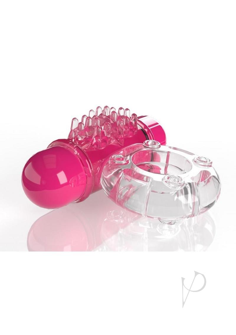 Screaming O 4T O Wow Vibrating Ring Strawberry in pink with textured stimulator features.