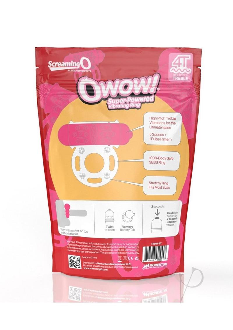 Screaming O 4T O Wow Vibrating Ring Strawberry packaging with product details and features.
