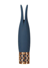 Pillow Talk Secrets Playful Rechargeable Massager Blue with flexible rabbit ear tips and elegant design.