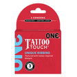 One Tattoo Touch Ribbed Condoms 3 Pack packaging showcasing unique tattoo-inspired ribbing design.