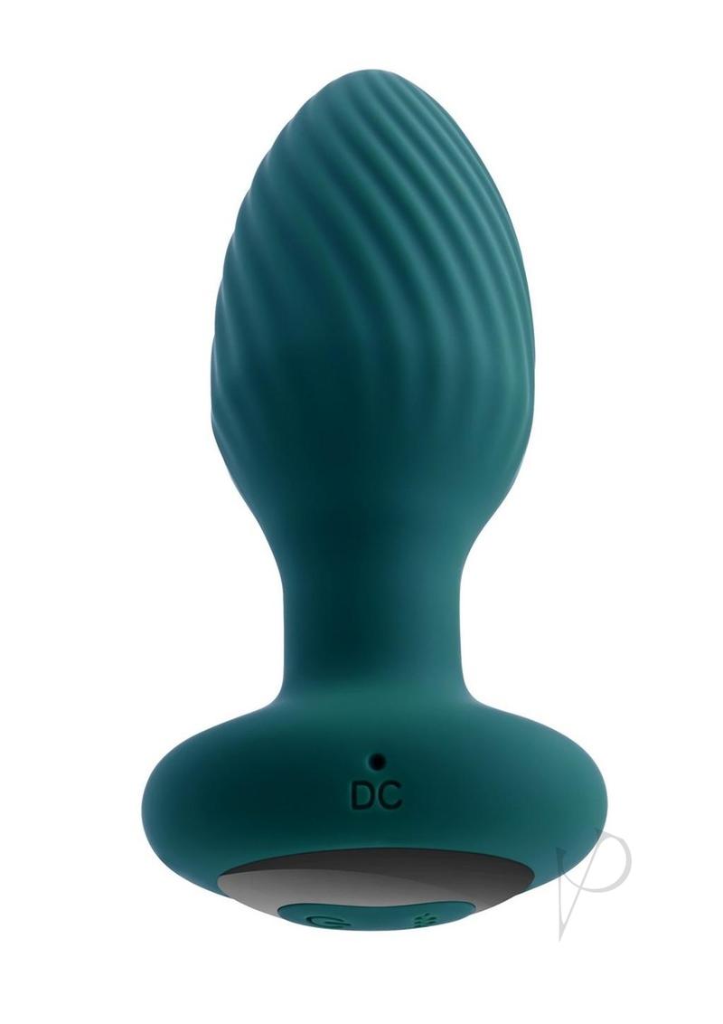 Playboy Spinning Tail Teaser Rotating Anal Plug Green in teal color with textured surface for enhanced stimulation.