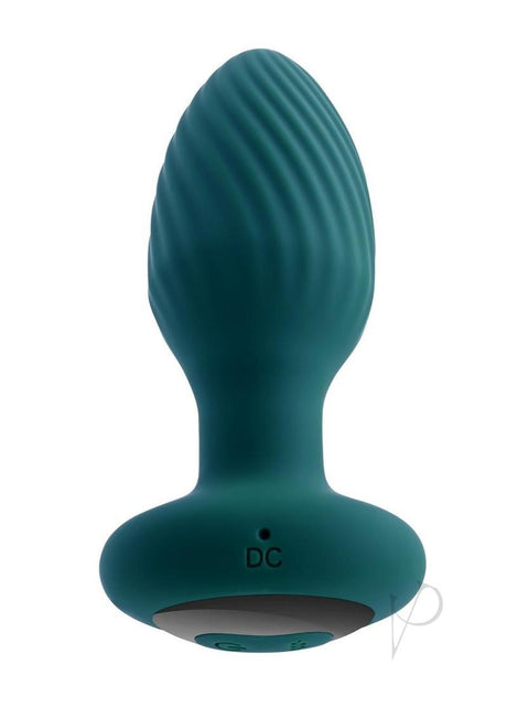 Playboy Spinning Tail Teaser Rotating Anal Plug Green in teal color with textured surface for enhanced stimulation.