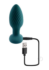 Playboy Spinning Tail Teaser Rotating Anal Plug Green with USB charging cable for convenient use.