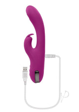 Playboy Thumper Rechargeable Silicone Rabbit Vibrator Purple with USB charging cable.