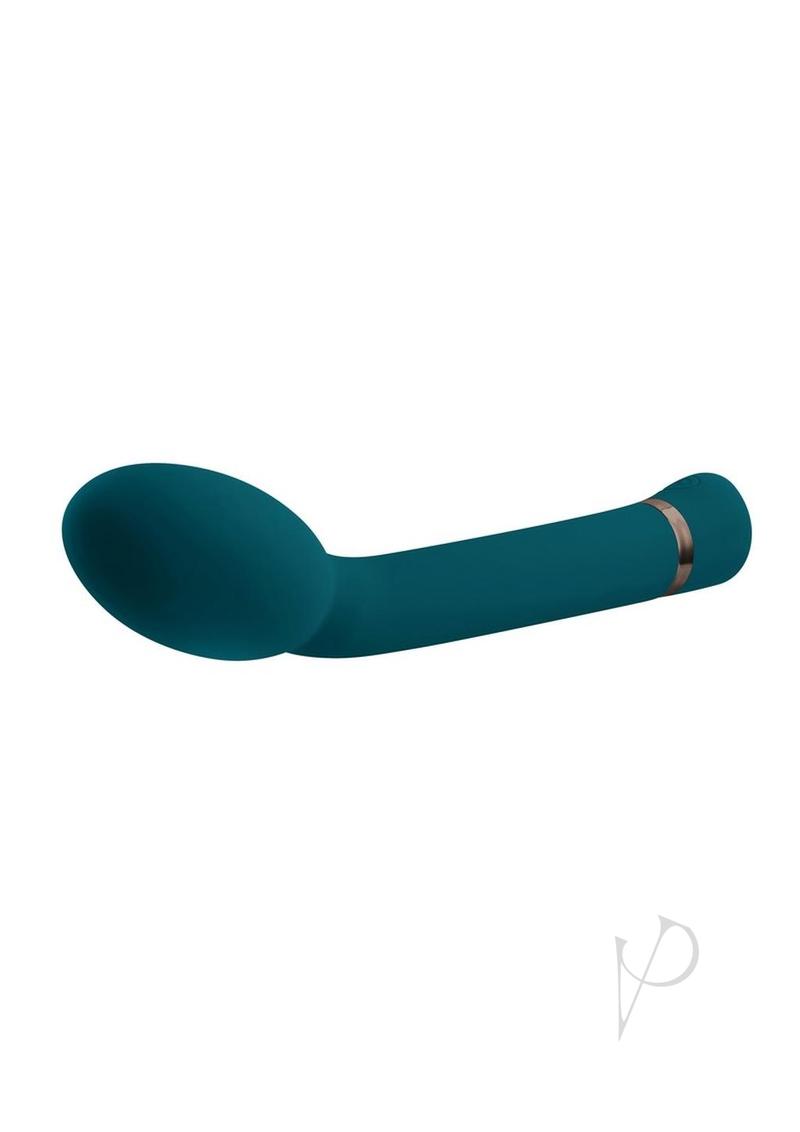 Playboy On The Spot Silicone G-Spot Vibrator Teal in elegant teal design for precise internal pleasure.