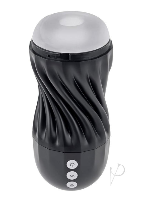 Playboy Solo Rechargeable Textured Stroker Black with unique twisting design for enhanced solo pleasure.