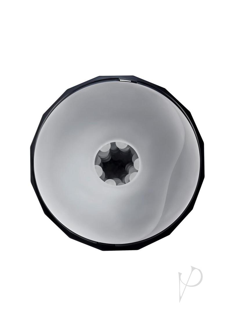 Playboy Solo Rechargeable Textured Stroker Black top view showing its unique channel design and textured interior.