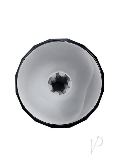 Playboy Solo Rechargeable Textured Stroker Black top view showing its unique channel design and textured interior.