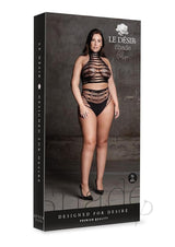 Le Desir Carpo XLVI Two Piece Lingerie Queen Black showcased on the model, featuring edgy design and sheer details.