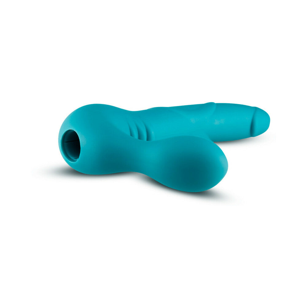 Temptasia Luna 9 inches Silicone Strapless Strap-On Dildo with Rechargeable Bullet Vibrator Teal