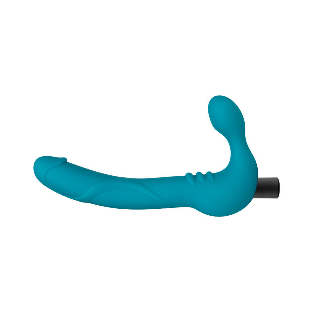 Temptasia Luna 9 inches Silicone Strapless Strap-On Dildo with Rechargeable Bullet Vibrator Teal