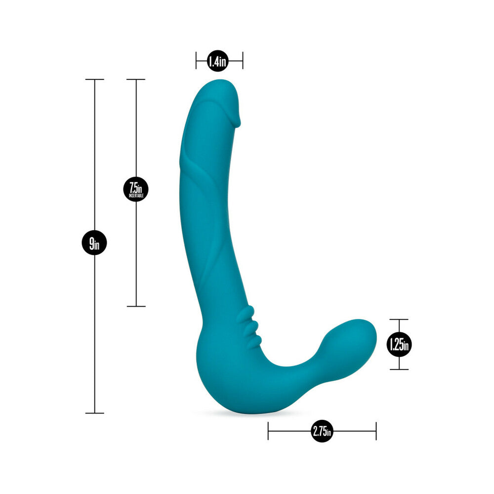 Temptasia Luna 9 inches Silicone Strapless Strap-On Dildo with Rechargeable Bullet Vibrator Teal