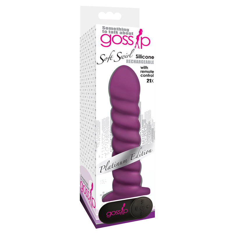 Gossip Soft Swirl Rechargeable Remote-Controlled Textured 7.5 inch Silicone Vibrating Dildo Violet