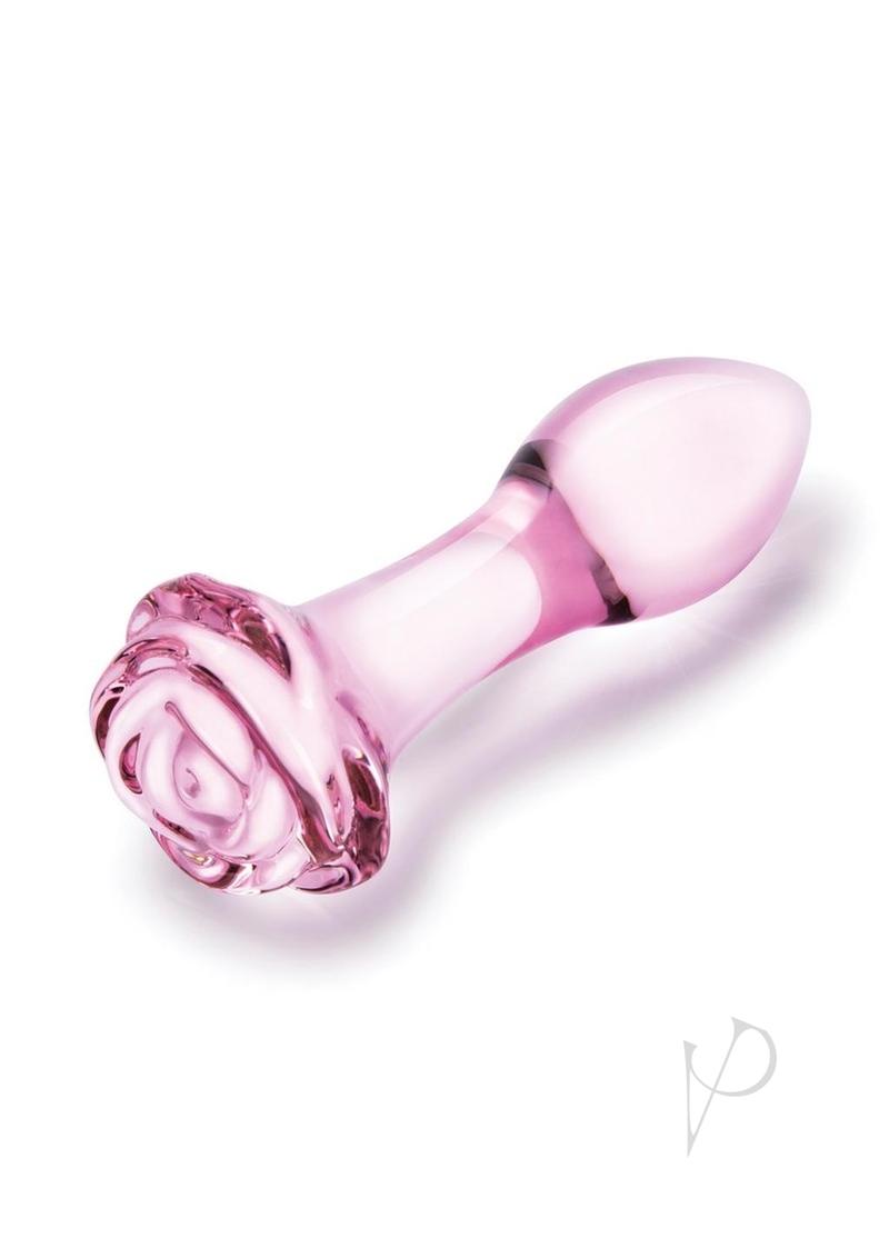Glas Rosebud Butt Plug Set 3 Piece Pink - rose-shaped glass plug in pink, ideal for anal training and pleasure.