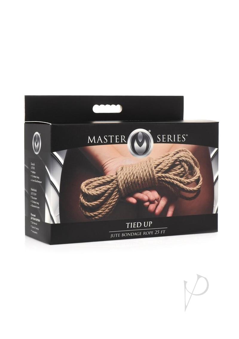 Master Series Tied Up Jute Bondage Rope 25 Feet Tan packaging with natural-fiber jute rope