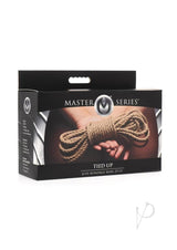Master Series Tied Up Jute Bondage Rope 25 Feet Tan packaging with natural-fiber jute rope