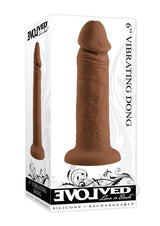 Vibrating Rechargeable Silicone Dildo 6 inch Caramel, a brown silicone dildo with suction base and realistic design.