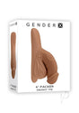 Gender X TPE Packer Dildo 4 inch Caramel in realistic packaging showcasing its lifelike design and soft texture.