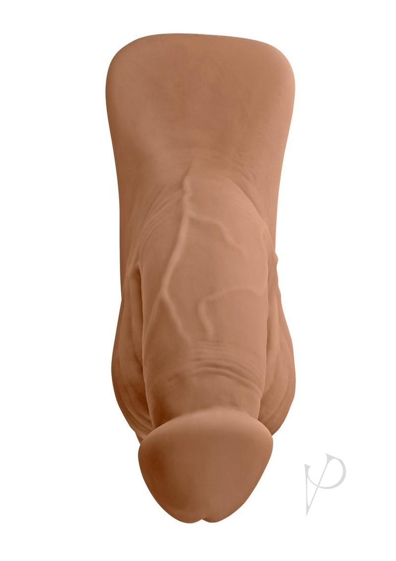 Gender X TPE Packer Dildo 4 inch Caramel - lifelike, stretchy packer with realistic detail.