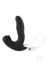 Gender X Mad Tapper Rechargeable Silicone Vibrator Black with USB charging cable, ergonomic design for targeted stimulation.