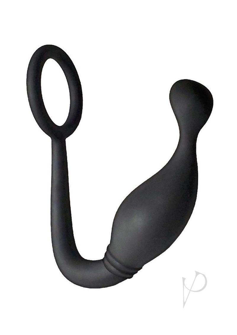 Butts Up P-Spot Silicone Cock Ring with Anal Plug Black for targeted prostate stimulation and erection enhancement.