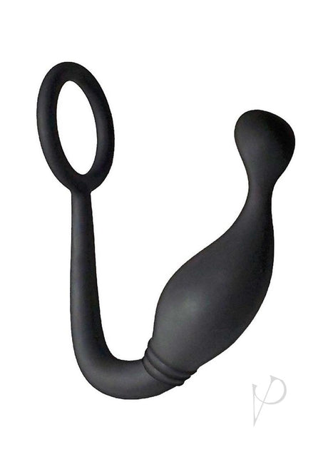 Butts Up P-Spot Silicone Cock Ring with Anal Plug Black for targeted prostate stimulation and erection enhancement.