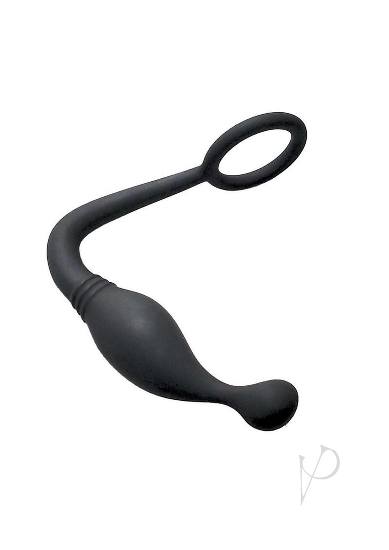 Butts Up P-Spot Silicone Cock Ring with Anal Plug Black for enhanced pleasure and prostate stimulation.