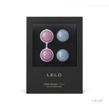 Lelo Luna Beads Mini Kegel Exerciser Set displayed in elegant packaging featuring pink and blue pleasure beads.